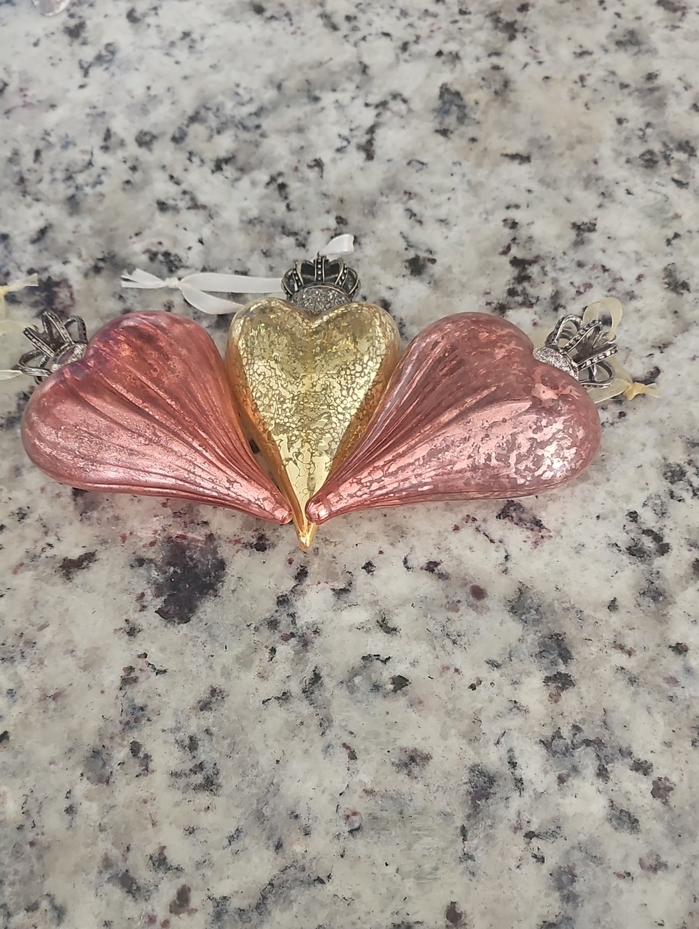 Heart Shaped Glass Ornaments - Pink and Gold